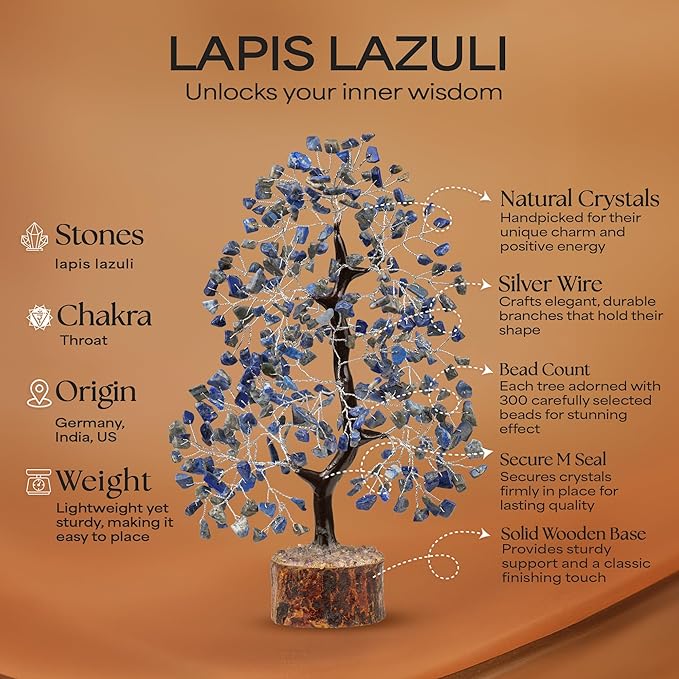 Lapis Lazuli Crystal Tree, Gemstone Tree, Home Decor, Office Desk Decor, Living Room Decor, Bonsai Trees for Positive Energy, Fake Plants, Birthday Gifts for Women, Office Desk Accessories 10-12"