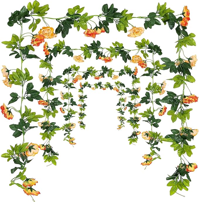 JUSTOYOU 2 Pack (15.8FT) Fake Rose Garland, Artificial Rose Vines Flowers Hanging Silk Rose Vine Wedding Home Backdrop Party Arch Arrangement Decoration