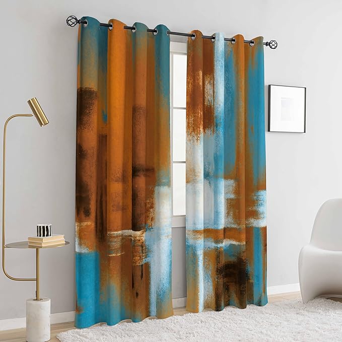Asuexpect Rust Curtains 2 Panels Abstract Curtain Room Darkening Grommet Window Treatments Modern Decorative for Bedroom Living Room, 52x108 Inches