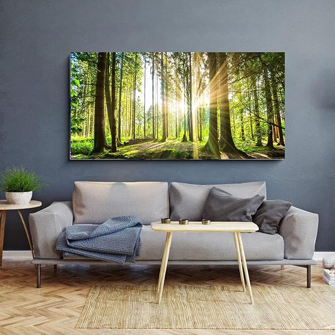 Yxbhhym-Large Living Room Wall Art Landscape Picture Painting Spring Forest Canvas Wall Art Natural Sun Tree Prints Art Green Room Decor Sunset Poster Office Artwork Home Bedroom Wall Décor