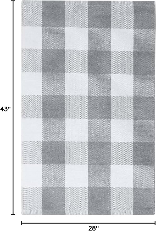 KOZYFLY Buffalo Plaid Rug 27.5x43 Inches Grey and White Outdoor Rugs Hand Woven Cotton Washable Indoor Buffalo Check Rug Layered Doormats for Front Door/Front Porch/Farmhouse/Entryway/Patio
