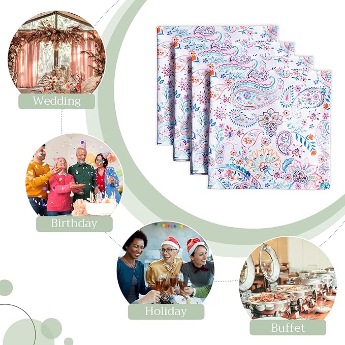 Maison d' Hermine Cloth Napkins Set of 4 100% Cotton Everyday Reusable Square Napkins Cloth Washable, Dinner, Party, Wedding, Restaurant, Spring/Summer (Indian Floral, 20" x 20")