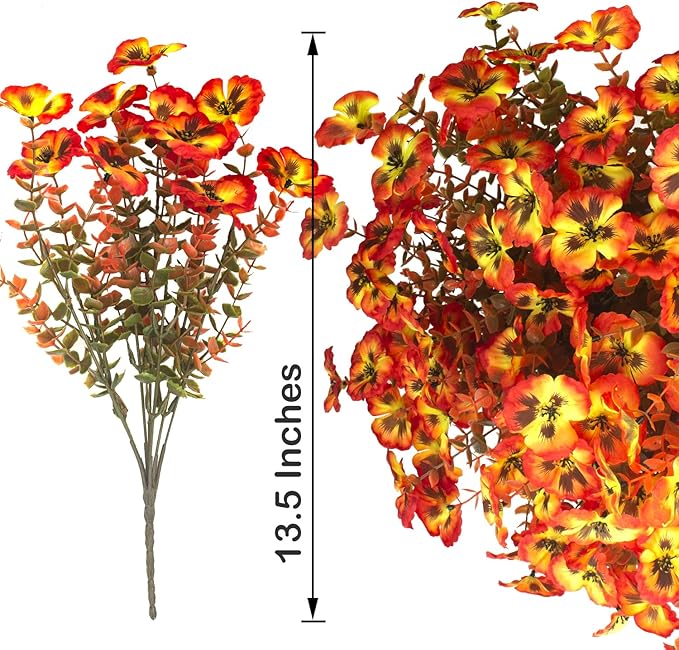 12 Bundles Artificial Flowers Outdoor Fake Fall Flowers for Outside Decoration UV Resistant Plastic Faux Plants for Garden Window Porch Balcony Fall Wedding Thanksgiving Decor