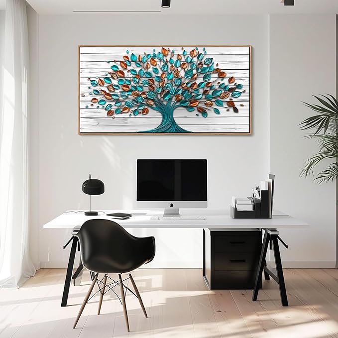Mofutinpo Tree of Life Wall Art for Living Room Framed Art Work for Wall Decor Canvas Painting, Green Wall Art for Office Pictures for Bedroom Wall Decor Kitchen Artwork Wall Prints24×48IN