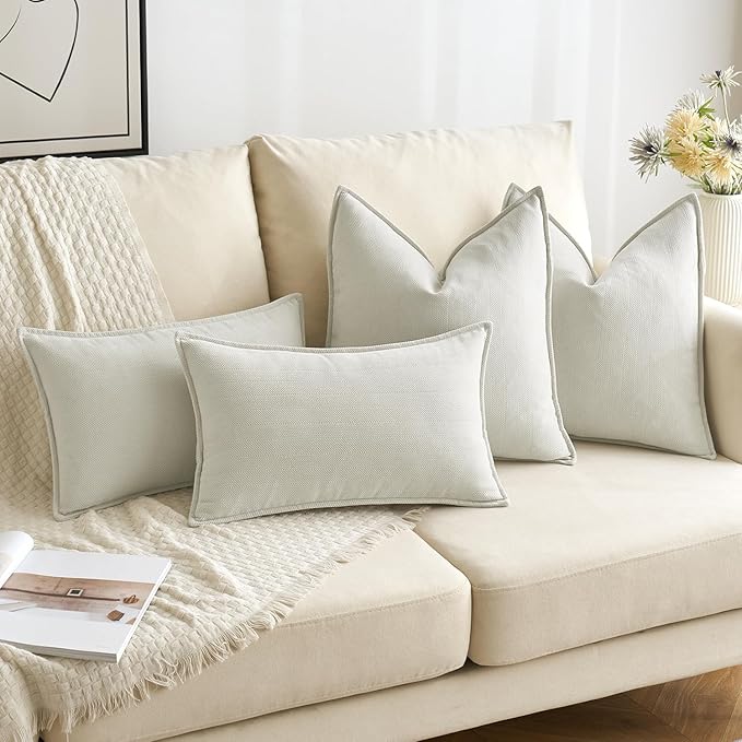 MIULEE Pack of 2 Cream Decorative Pillow Covers 20x20 Inch Soft Chenille Luxurious Couch Throw Pillows Farmhouse Cushion Covers with Elegant Design for Sofa Bedroom Living Room Home Decor