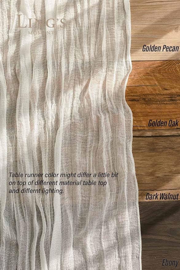 Ling's Moment 14Ft x 35" Wide Brilliant White Gauze Semi-Sheer Table Runner Cheesecloth Tablecloth for Wedding Party Bridal Shower Boho Table Decor