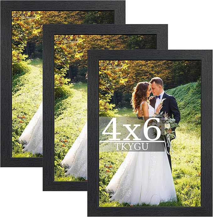 4x6 Picture Frame Set of 3, Made of Real Glass for 4x6 Wooden Frames Black, Wall and Tabletop Display Photo Frame for Home Décor Gallery Family Wedding Memorial Pic Frame Gift