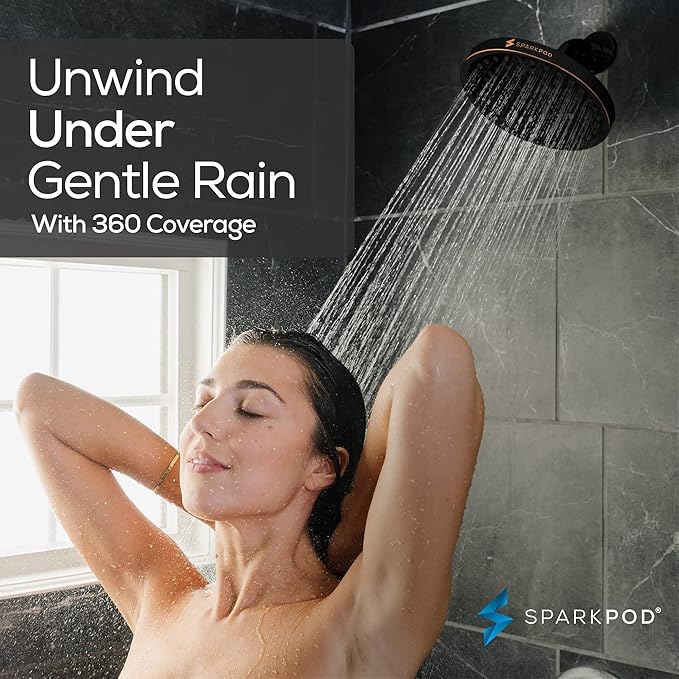SparkPod Shower Head - High Pressure Rain - Premium Quality Luxury Design - 1-Min Install - Easy Clean Adjustable Replacement for Your Bathroom Shower Heads (Vintage Oil Rubbed Bronze, 8 Inch Round)