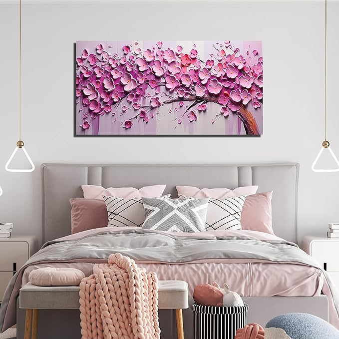 Zoyotago Pink Tree of Life Wall Art for Living Room Flower Picture for Bedroom Office Girls' Room Decor Modern Artwork Canvas Prints 24"x48"