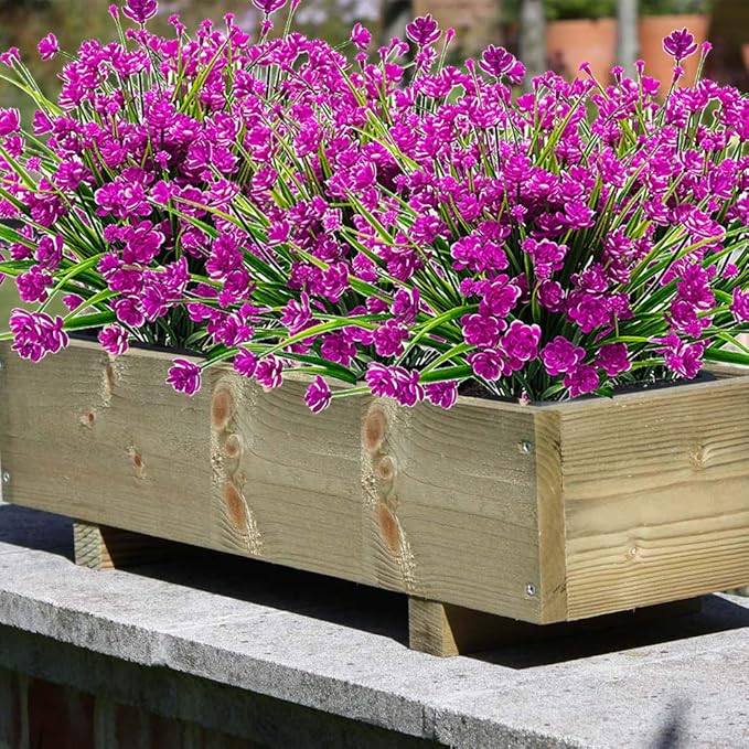 Artificial Flowers, 20 Bundles Outdoor Fake Flowers for Decoration UV Resistant Faux Plastic Plants Garden Porch Window Box Décor (Purple)