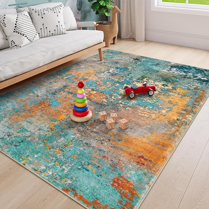 Lahome Modern Abstract Area Rug 6x9 Rugs for Living Room, Washable Accent Bedroom Rug Low Pile Non Slip, Colorful Soft Indoor Contemporary Carpet for Dining Room Table Apartment