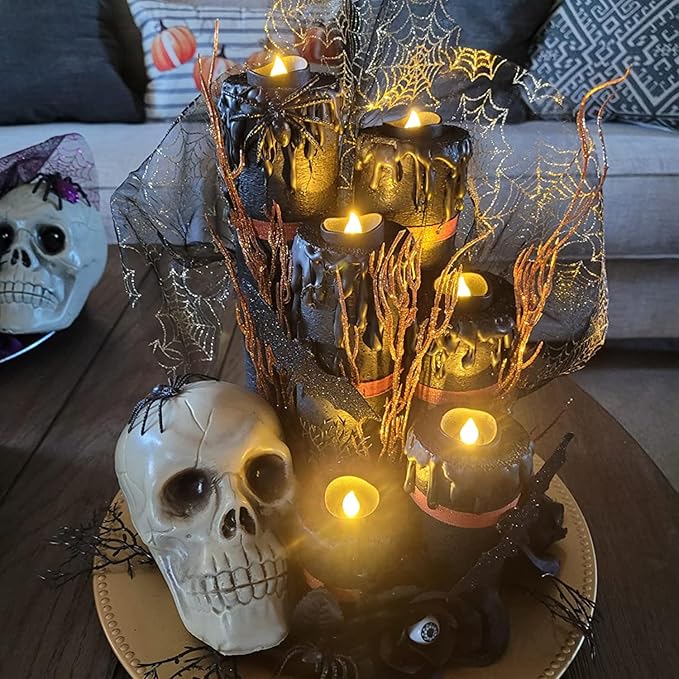 Homemory Black Tea Lights Candles Battery Operated, 200+Hour Flameless Flickering Fake Electric LED Colored Tealights Candles for Halloween, Theme Party, Wedding Table Decor, Holiday Decor, 24-Pack