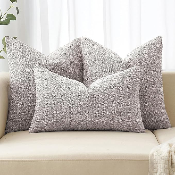 MIULEE 18x18 Inch Decorative Pillow Covers for Couch Bed Set of 2 Textured Boucle Neutral Throw Pillows Cloud Grey Accent Solid Cushion Pillowcase Cozy Soft Sofa Livingroom Home Decor