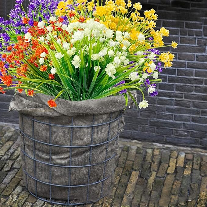 TURNMEON 20 Bundles Artificial Flowers for Outdoors Fake Plants Gardens Home Fall Decor, UV Resistant Artificial Plants Fake Flowers Faux Plastic Greenery Shrub Porch Patio Indoor Decorations 580 Head