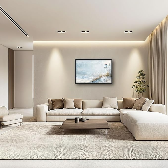 Flintis Large Lighthouse Wall Art Beach Lighthouse Pictures Wall Decor Abstract Nautical Canvas Painting Print Artwork Decoration Framed for Living Room Bathroom Master Bedroom 36L x 24W