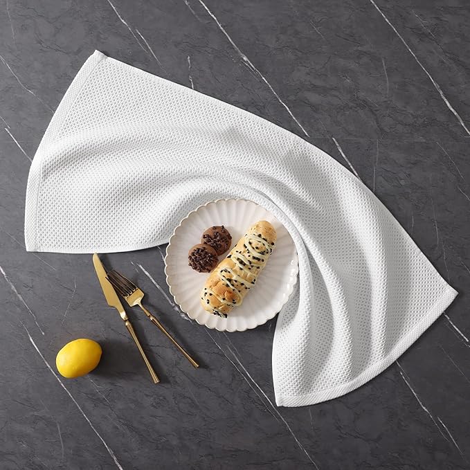 Homaxy 100% Cotton Kitchen Towels and Dishcloths Set, 12 x 12 Inches and 13 x 28 Inches, Set of 8 Bulk Kitchen Towels Set, Ultra Soft Absorbent Dish Cloths for Washing Dishes, White