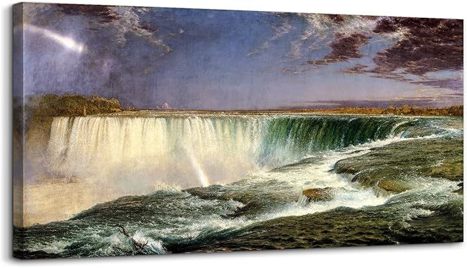 crmotu Large Canvas Wall Art, Rainbow Waterfall Landscape Art Prints, Niagara Falls Vintage Decor Pictures, Retro Cliff River Nature Scenery Paintings Wall Decor Living Room Bedroom Bathroom 20"X40"