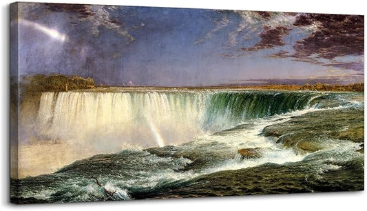 crmotu Large Canvas Wall Art, Rainbow Waterfall Landscape Art Prints, Niagara Falls Vintage Decor Pictures, Retro Cliff River Nature Scenery Paintings Wall Decor Living Room Bedroom Bathroom 20"X40"