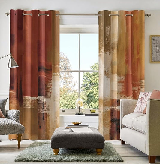 Asuexpect Burnt Orange Curtains 2 Panels Abstract Rust Curtain Room Darkening Grommet Window Treatments Modern Decorative for Bedroom Living Room, 52x84 Inches