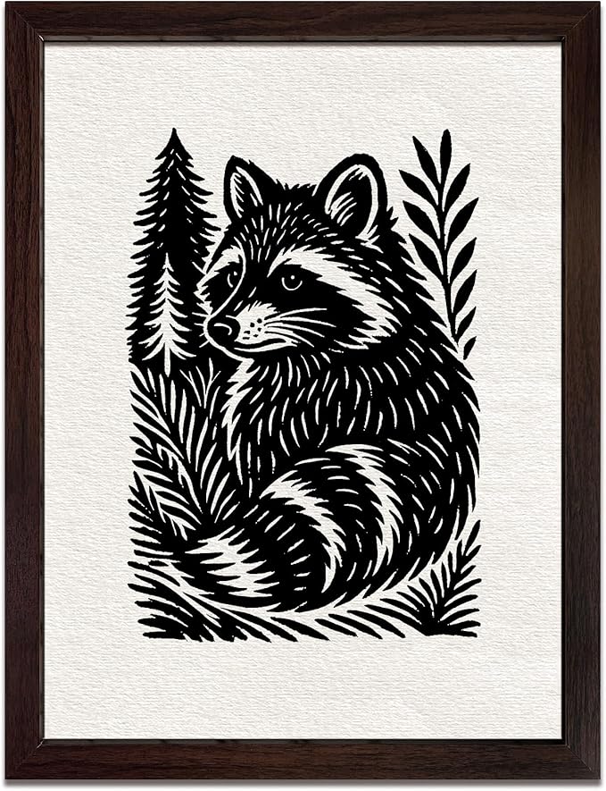 Caelumis Vintage Wall Art Decor Prints Black And White Pictures Posters For Farmhouse Living Bedroom Bathroom Room kitchen Handmade Unframed (Raccoon 12x16in)