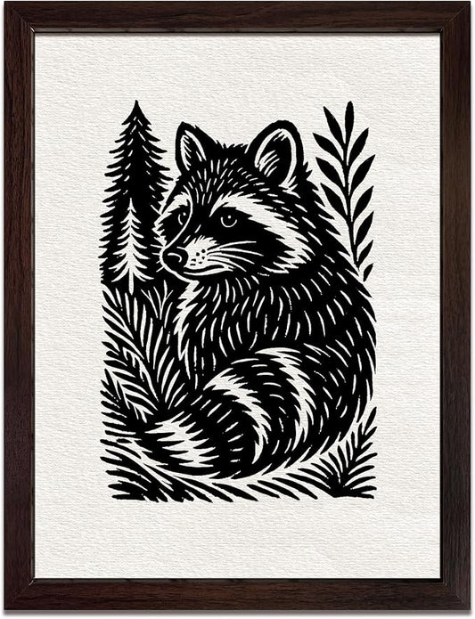 Caelumis Vintage Wall Art Decor Prints Black And White Pictures Posters For Farmhouse Living Bedroom Bathroom Room kitchen Handmade Unframed (Raccoon 12x16in)