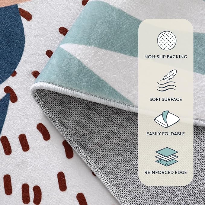 Lahome Machine Washable Rugs 8x10 - Ultra-Thin Soft 8x10 Rugs for Living Room Non-Slip Large Bedroom Rug, Boho Botanical Print Indoor Stain Resistant Floor Rug for Dining Room Table Office