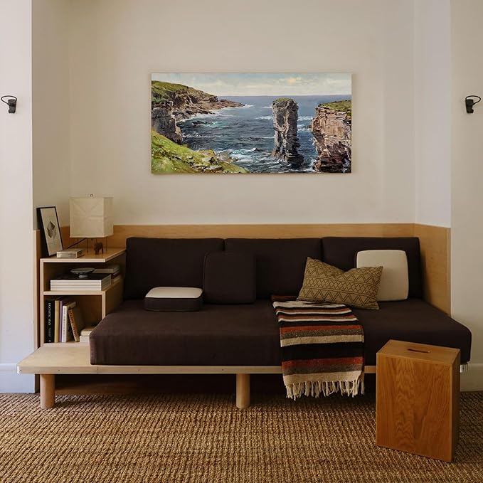 crmotu Coastal Landscape Wall Art, Coastline Mountain Cliff Scenery Canvas Painting, Ocean Nature Scenic Rustic Home Decor, Nautical Large Wall Decor Living Room Bedroom Art Prints 20X40 In