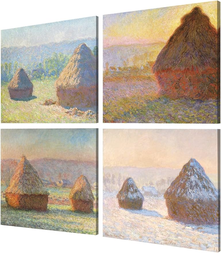 DECORARTS - Haystacks Series Series(Quadruple), Claude Monet Art Reproduction. Giclee Canvas Prints Wall Art for Home Decor 24x30, 4pcs/set