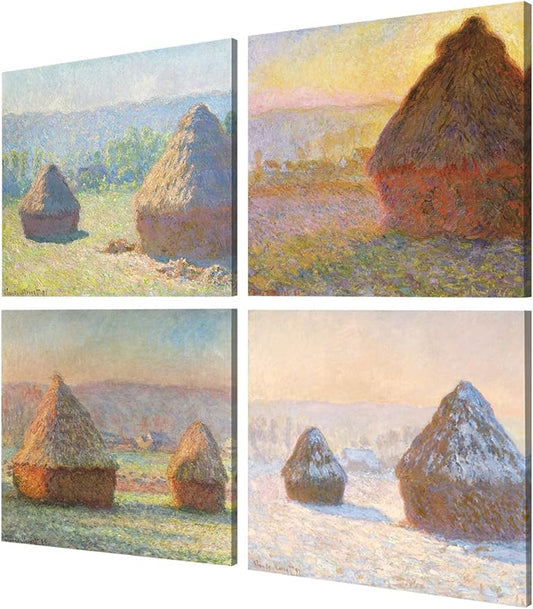 DECORARTS - Haystacks Series Series(Quadruple), Claude Monet Art Reproduction. Giclee Canvas Prints Wall Art for Home Decor 24x30, 4pcs/set