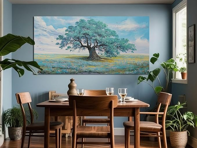 Ardemy Landscape Wall Art Canvas for Living Room Green Teal Tree Scenery Painting Bedroom Nature Picture Artwork Framed Dining Room Kitchen Home Office Wall Decor, Extra Large 58"x29"