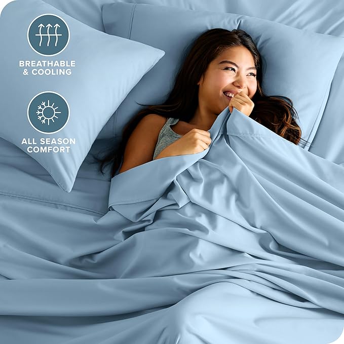 Bare Home Twin Sheet Set - 1800 Ultra-Soft Microfiber Twin Bed Sheets - Double Brushed - Deep Pockets - Easy Fit - Extra Soft - 3 Piece Set - Bedding Sheets & Pillowcases (Twin, Light Blue)
