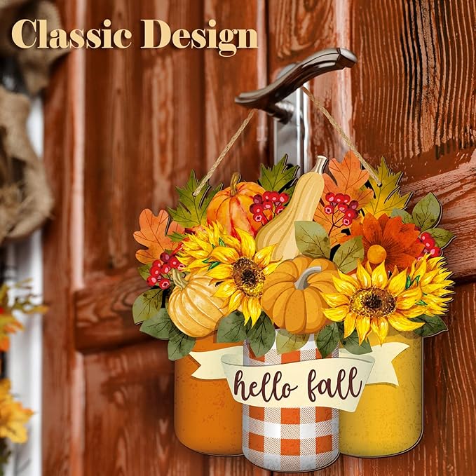 Spiareal Thanksgiving Welcome Sign Fall Wall Art Wood Autumn Maple Door Decor Sunflower Flowers Fall Front Wreath for Front Door Decoration (Maple Style)