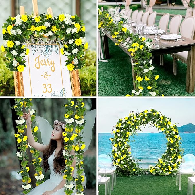 JUSTOYOU 2 Pack (15.8FT) Fake Rose Garland, Artificial Rose Vines Flowers Hanging Silk Rose Vine Wedding Home Backdrop Party Arch Arrangement Decoration