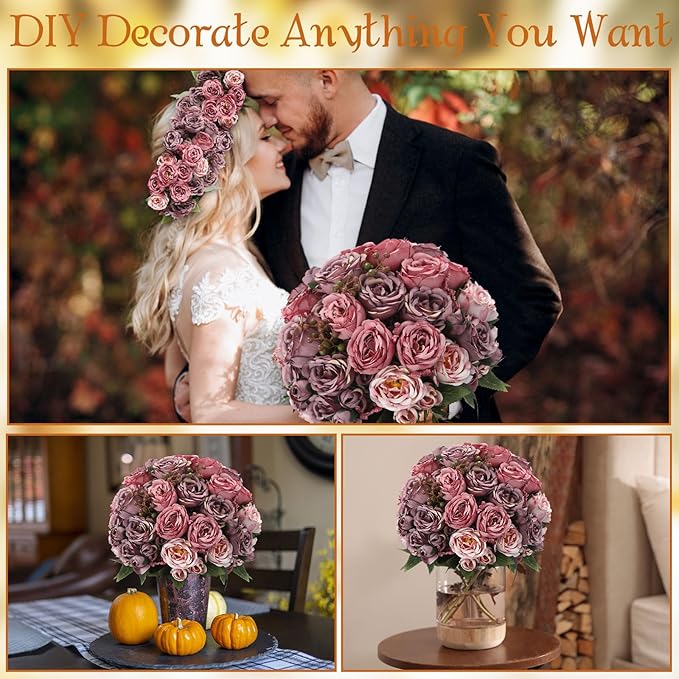 Geosar 16 Bundles Artificial Peonies Flowers Fake Silk Peony Bouquet Faux Peonies Flowers Bulk for Decoration Vase Florals Arrangements Wedding Party Table (Plum Purple)