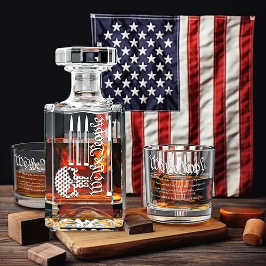 FURSARCAR Men Gifts Ideas for Birthday, Bullet-Skull Whiskey Decanter Set with 2 Glasses, Unique Cool Mens Fathers Birthday Gift from Daughter Son, Xmas Retirement Present Decanter Sets for Man