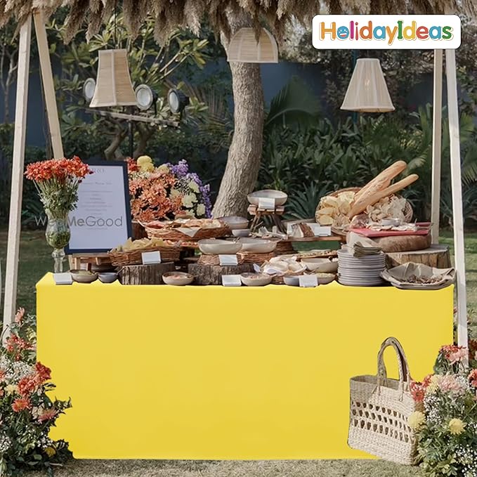 HolidayIdeas Open Back Fitted Tableclothss for 4 Foot Rectangle Table, Wrinkle Resistant Washable Table Covers 24x48 Inch for Craft Fairs, Banquets, Trade Show Display, Yellow,4 Pcs