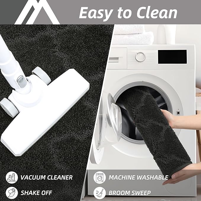 COSY HOMEER Soft Kitchen Rugs [2 PCS] for in Front of Sink Super Absorbent Kitchen Floor Mats and Mats 24x35 Inch/24X60 Non-Skid Kitchen Mat Standing Mat Washable,Polyester,Black