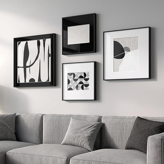 Framed Black and White Abstract Wall Art for Living Room, 4 Piece Modern Art Prints Paintings Artwork for Walls, Minimalist Abstract Pictures for Hallway Dining Room Bedroom Office Wall Decor