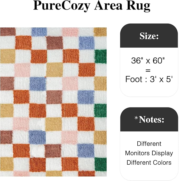 Checkered Rug 3x5 for Living Room, Modern Neutral Shag Rug Soft Washable Fluffy Rugs Indoor Fuzzy Carpet for Bedroom Home Dorm Aesthetic Decor