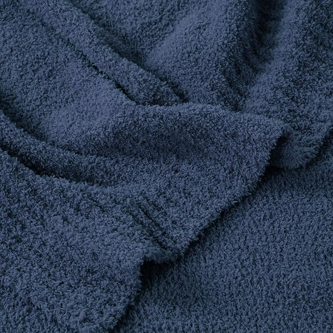 JOOJA Knit Cozy Bed Blanket Plush Fuzzy Soft Blanket Queen Size Luxury Bed Blanket 90x90 Inches Navy Blue
