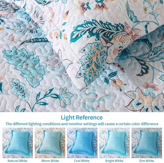 VAPUTAR Garden King Size Bedspread for Adults - Floral Quilt King Size Bedding Set (98 x 106 inch) with 2 Pillow Shams - Lightweight Reversible Coverlet Quilt for Bedroom, 3 Pieces