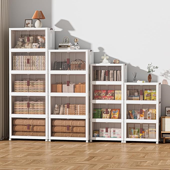 JOYWAVE Storage Bins with Lids,465QT Collapsible Plastic Bins,Closet Organizer and Storage Drawer,3 Pack Cubes