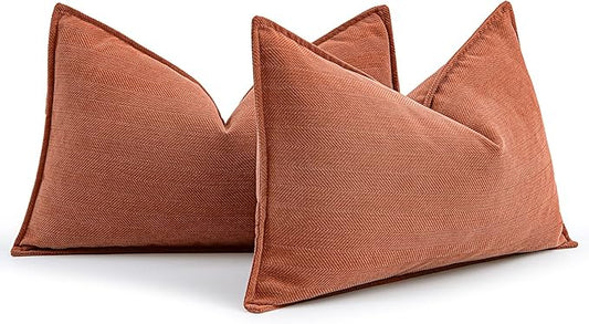 MIULEE Fall Pack of 2 Burnt Orange Decorative Lumbar Pillow Covers 12x20 Inch Chenille Luxurious Couch Throw Pillows Farmhouse Cushion Covers with Elegant Design for Sofa Bed Living Room Home Decor