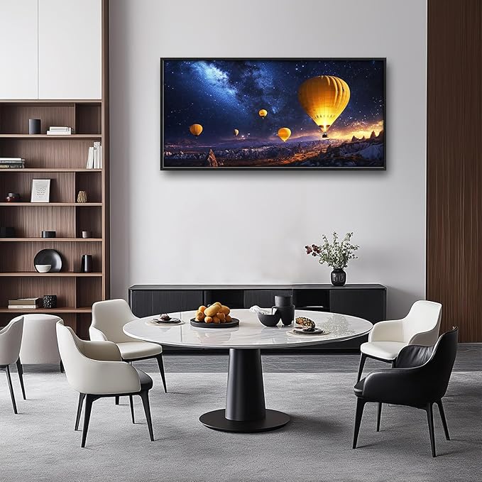 Olivine Hot Air Balloon Wall Art, Cappadocia Landscape Pictures Wall Decor, Night Adventure Paintings, Travel Canvas Prints, Framed Artwork for Bathroom Bedroom Living Room Office Home 60"x30"