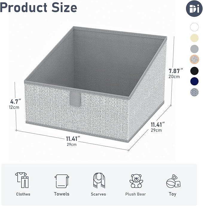 DIMJ Closet Storage Bins 6 Pack - Fabric Trapezoid Closet Organizer Bin, Foldable Storage Baskets for Shelves, Closet Shelf Organizer, Clothing Storage Box for Toys, Books, Towel, Clothes, Gray