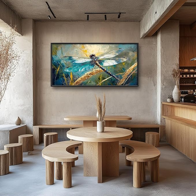 Olivine Dragonfly Wall Art, Vintage Dragonfly Pictures Wall Decor, Nature Painting, Insect Canvas Prints, Framed Artwork for Bathroom Bedroom Living Room Office Home Decoration 60"x30"