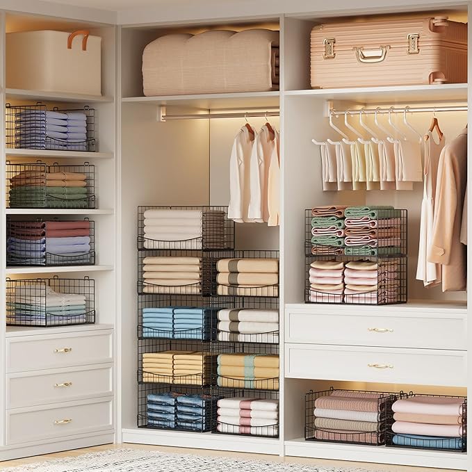 JKsmart 5-Tier Stackable Closet Organizers and Storage Shelves,Extend Clothing Closet Shelf Bins for Jeans Pants Sweaters - Wardrobe Cupboard Clothes Organizer System-Wider Mouth Design