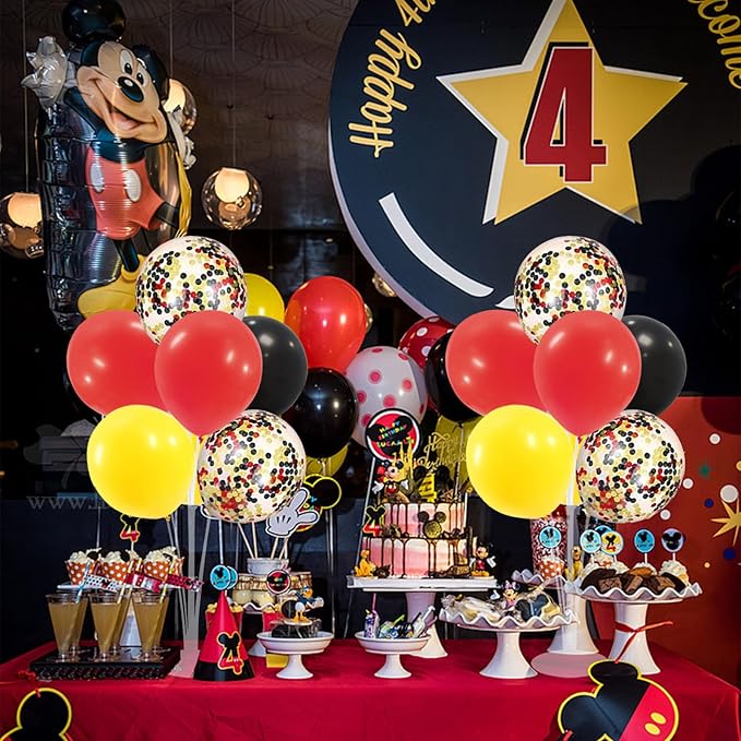Red Yellow and Black Balloon Stand Centerpiece Table Decorations for Mouse Birthday Mickey Theme Party Decorations(Red yellow black set4)