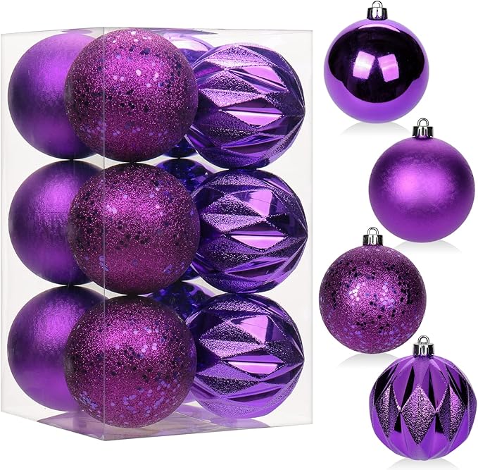12PCS 3.15" Christmas Ball Ornaments Shatterproof Purple Christmas Tree Decorations Xmas Tree Balls Halloween Ornaments Décor