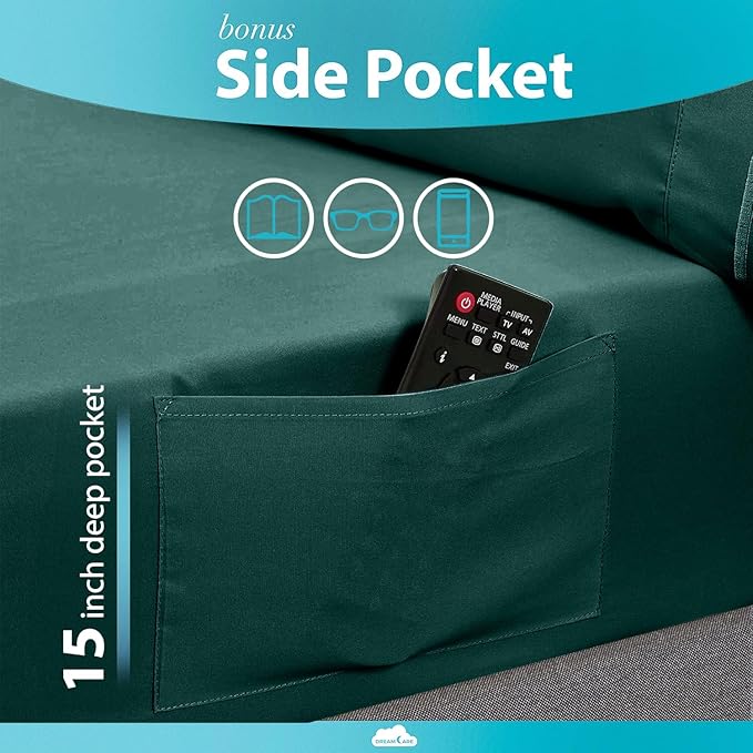 DREAMCARE Full Size Sheets Set - 6 Pcs Deep Pocket Cooling Bed Sheets - Soft, Long Lasting 100% Brushed Microfiber with Side Pocket (Emerald Green, Full)